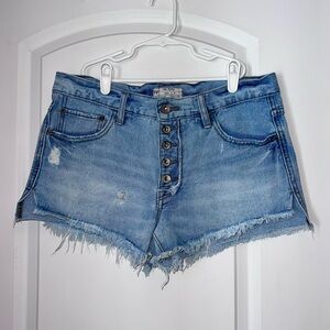 Free People Sky Blue Button-Up Jean Shorts